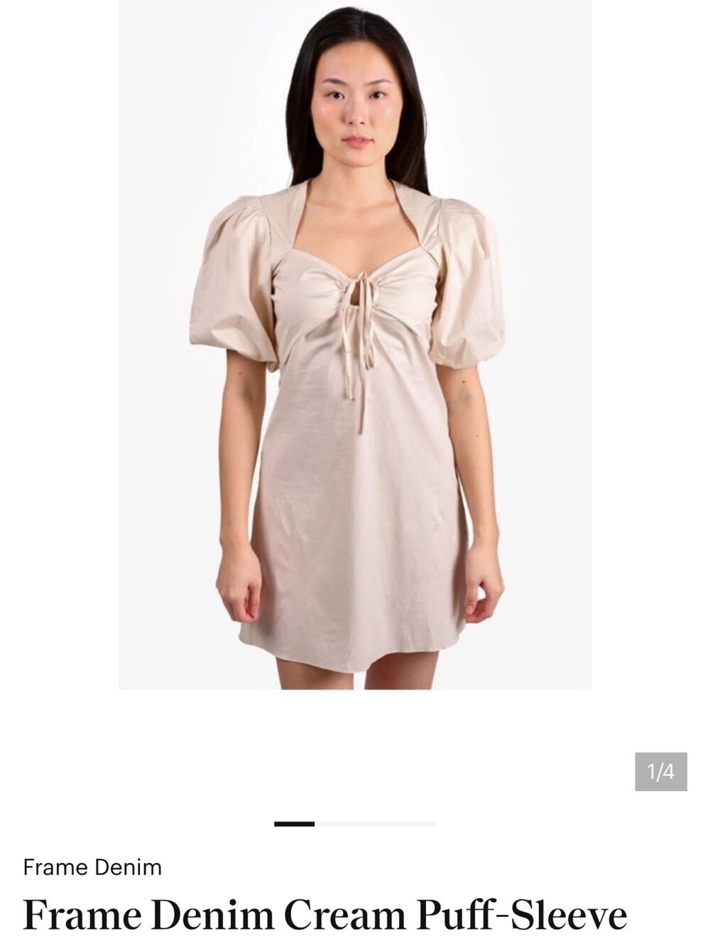 Frame Denim Tie-Front Puff-Sleeve Mini Dress in Cream